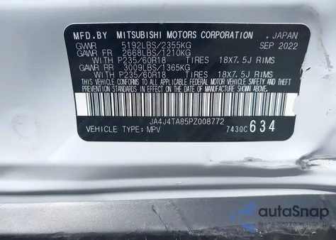 2023 Mitsubishi Outlander Es 2.5 S-Awc z USA, uszkodzony, nr VIN JA4J4TA85PZ008772